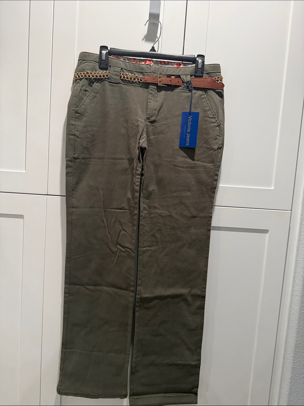 Women's Olive Green Chino Pants with Belt